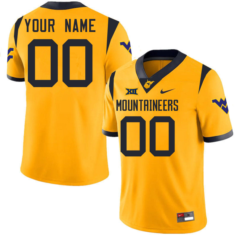 Custom West Virginia Mountaineers Name And Number Football Jersey-Gold